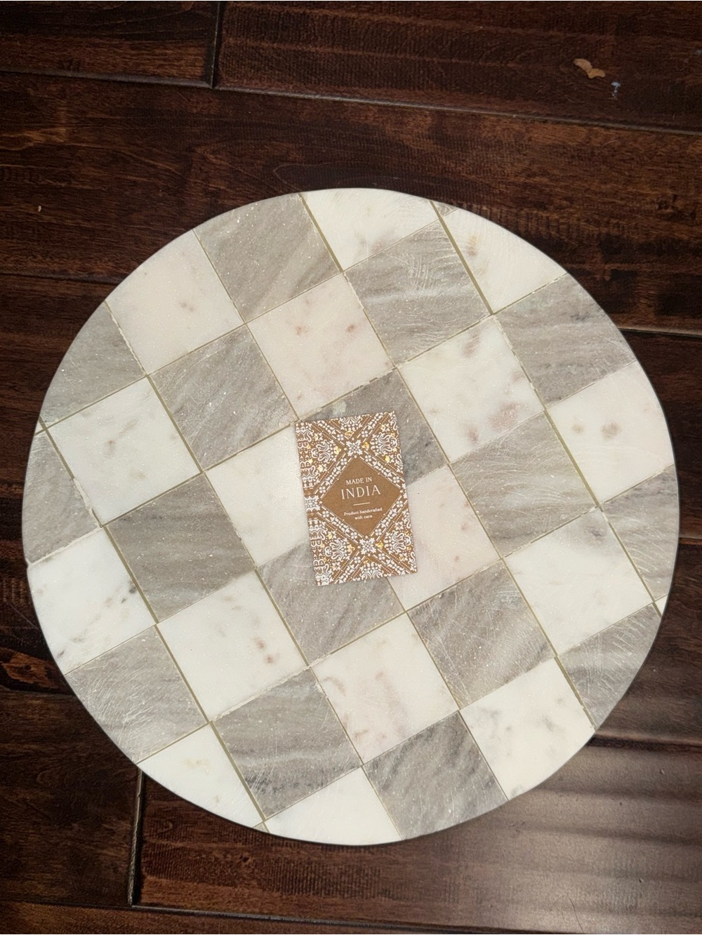 Viral White Beige Checkered Marble Lazy Susan New Made in India